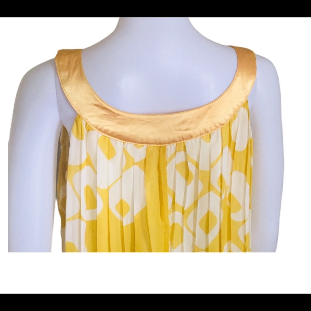 PINK MARTINI Mustard Yellow Swing Mini Dress Sheer Overlay Medium Boho - Picture 9 of 15
